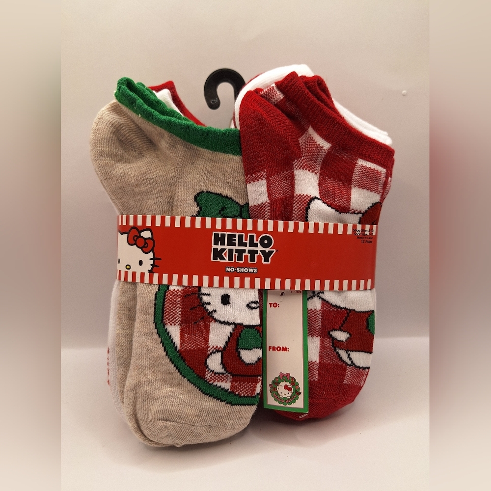 Hello Kitty Christmas Holiday No-Show Socks 12 Pair Pack Women Sock Size 9-11